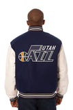 Utah Jazz Domestic Two-Tone Handmade Wool and Leather Jacket-Navy/White