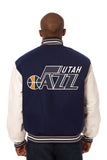 Utah Jazz Domestic Two-Tone Handmade Wool and Leather Jacket-Navy/White - J.H. Sports Jackets