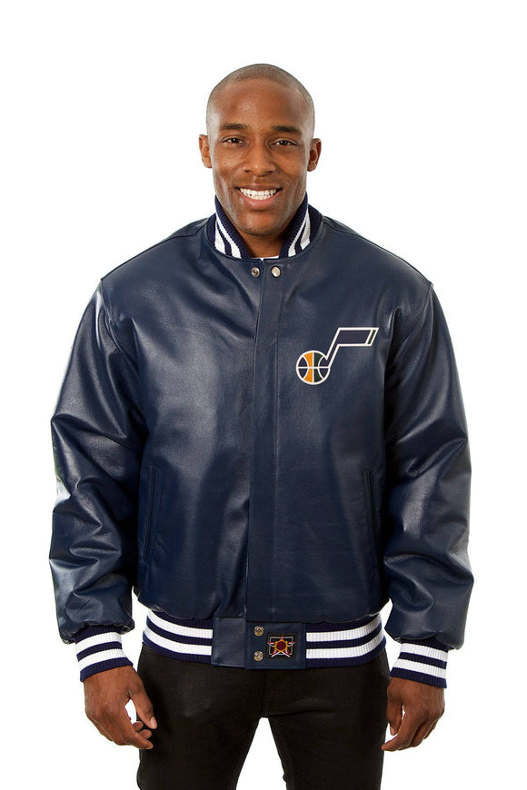 Utah Jazz Full Leather Jacket - Navy