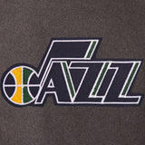 Utah Jazz Wool & Leather Reversible Jacket w/ Embroidered Logos - Charcoal/Navy