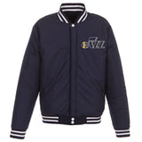 Utah Jazz - JH Design Reversible Fleece Jacket with Faux Leather Sleeves - Navy/White