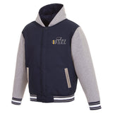 Utah Jazz Two-Tone Reversible Fleece Hooded Jacket - Navy/Grey