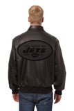 New York Jets JH Design Tonal All Leather Jacket - Black/Black