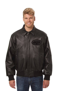 New York Jets JH Design Tonal All Leather Jacket - Black/Black