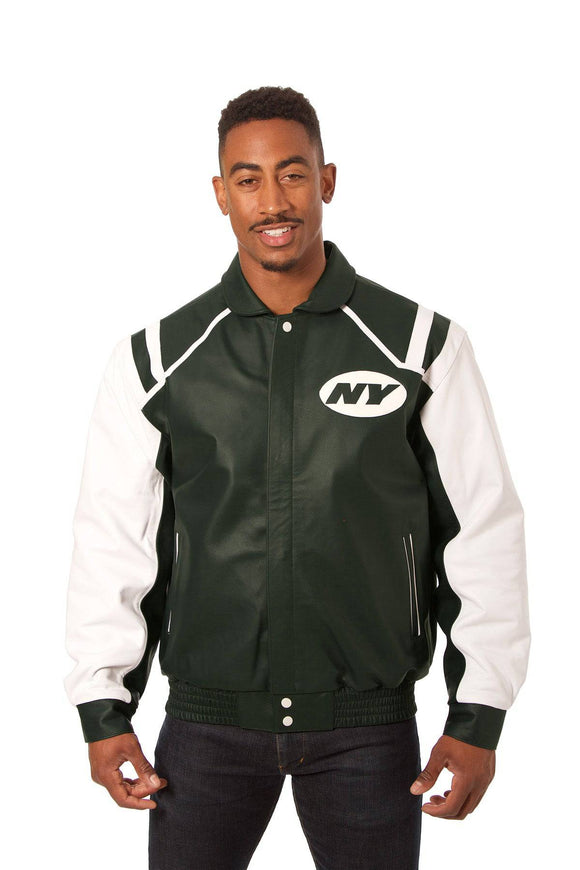 New York Jets JH Design All Leather Jacket - Green/White