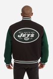 New York Jets JH Design Wool Handmade Full-Snap Jacket-Black/Green - J.H. Sports Jackets