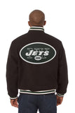New York Jets JH Design Wool Handmade Full-Snap Jacket-Black - J.H. Sports Jackets