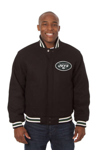 New York Jets JH Design Wool Handmade Full-Snap Jacket-Black