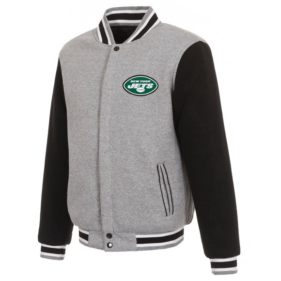 New York Jets Two-Tone Reversible Fleece Jacket - Gray/Black