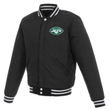 New York Jets - JH Design Reversible Fleece Jacket with Faux Leather Sleeves - Black/White