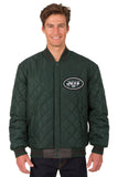 New York Jets Wool & Leather Reversible Jacket w/ Embroidered Logos - Charcoal/Green