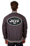 NFL JH Design New York Jets Poly Twill Varsity Jacket - Black