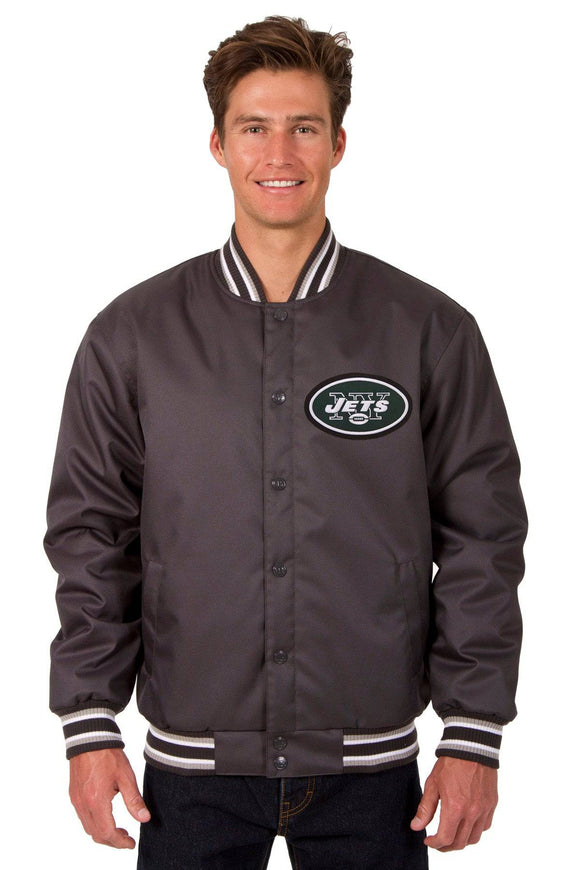 NFL JH Design New York Jets Poly Twill Varsity Jacket - Black