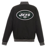 New York Jets Poly Twill Varsity Jacket - Black JH Design