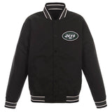 New York Jets Poly Twill Varsity Jacket - Black JH Design