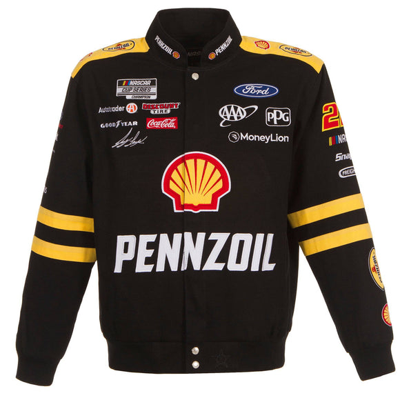 Authentic  Joey Logano Shell/Pennzoil Full-Snap Twill Uniform Jacket - Black/Yellow JH Design