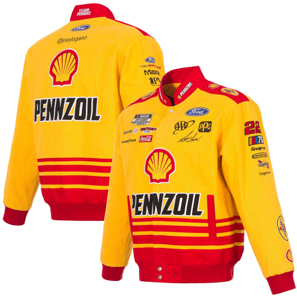 Nascar Joey Logano JH Design Yellow Shell Pennzoil Twill Uniform Full-Snap Jacket