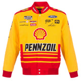 Nascar Joey Logano JH Design Yellow Shell Pennzoil Twill Uniform Full-Snap Jacket