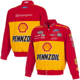 Joey Logano JH Design 2026 Pennzoil Full-Snap Twill Racing Jacket – Red/Yellow - J.H. Sports Jackets