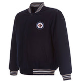 Winnipeg Jets Reversible Wool Jacket -Embroidered Logos - JH Design  Navy