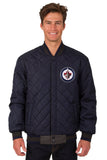 Winnipeg Jets Wool & Leather Reversible Jacket w/ Embroidered Logos - Charcoal/Navy