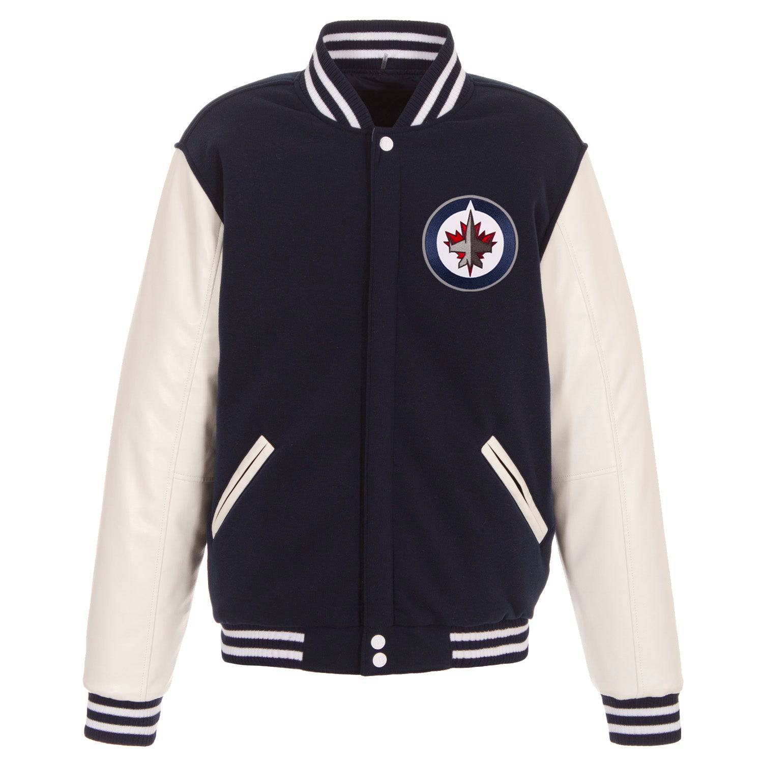 Winnipeg Jets JH Design Reversible Fleece Jacket with Faux Leather