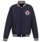 Winnipeg Jets JH Design Reversible Fleece Jacket with Faux Leather Sleeves - Navy/White