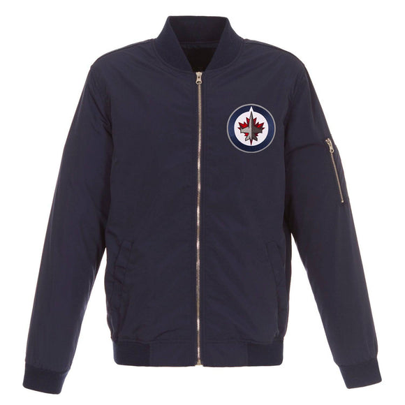 Winnipeg Jets JH Design Lightweight Nylon Bomber Jacket – Navy