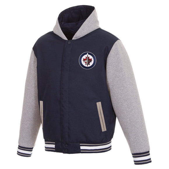 Winnipeg Jets Two-Tone Reversible Fleece Hooded Jacket - Navy/Grey