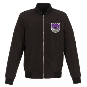 Sacramento Kings JH Design Lightweight Nylon Bomber Jacket – Black