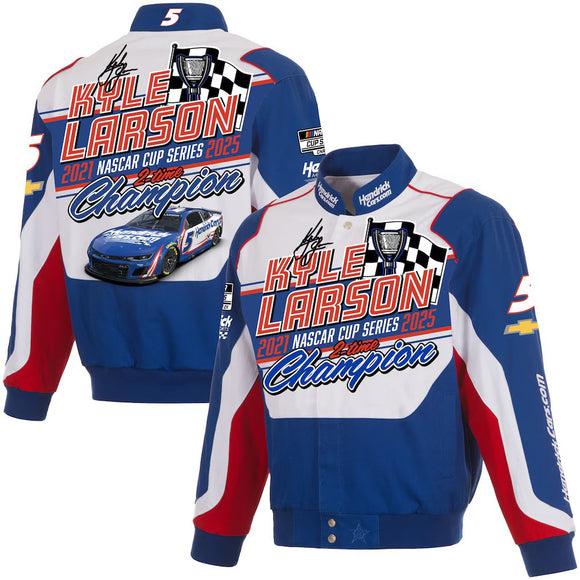 Kyle Larson JH Design 2025 NASCAR Cup Series Champion Full-Snap Twill Uniform Jacket - Royal - J.H. Sports Jackets