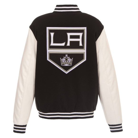 Los Angeles Kings - JH Design Reversible Fleece Jacket with Faux Leather Sleeves - Black/White