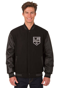 Los Angeles Kings Wool & Leather Reversible Jacket w/ Embroidered Logos - Black