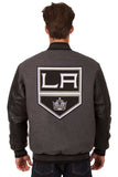 Los Angeles Kings Wool & Leather Reversible Jacket w/ Embroidered Logos - Charcoal/Black