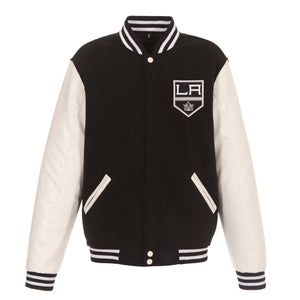 Los Angeles Kings JH Design Reversible Fleece Jacket with Faux Leather Sleeves - Black/White