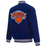 New York Knicks Reversible Wool Jacket - Embroidered Logos JH Design Royal Blue