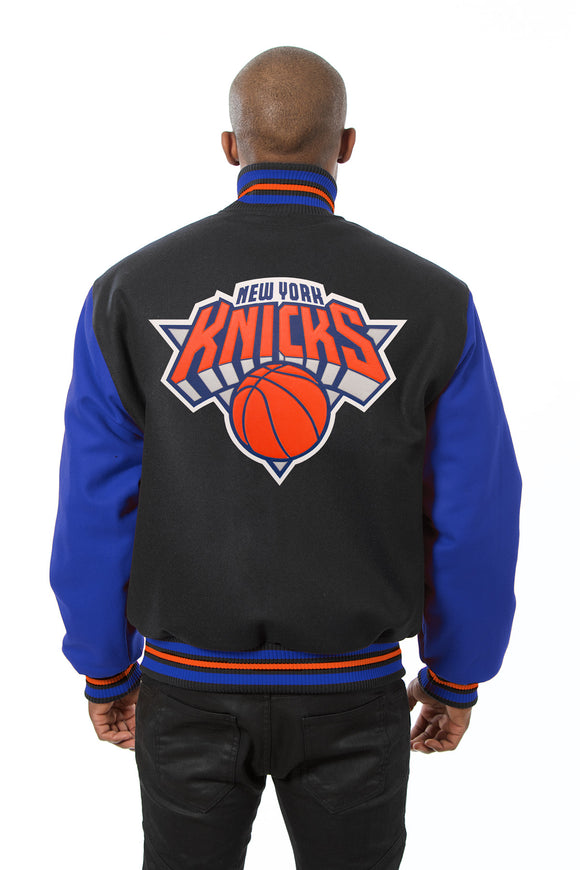 New York Knicks Embroidered Handmade Wool Jacket - Black/Royal - J.H. Sports Jackets