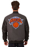 New York Knicks Wool & Leather Reversible Jacket w/ Embroidered Logos - Charcoal/Black