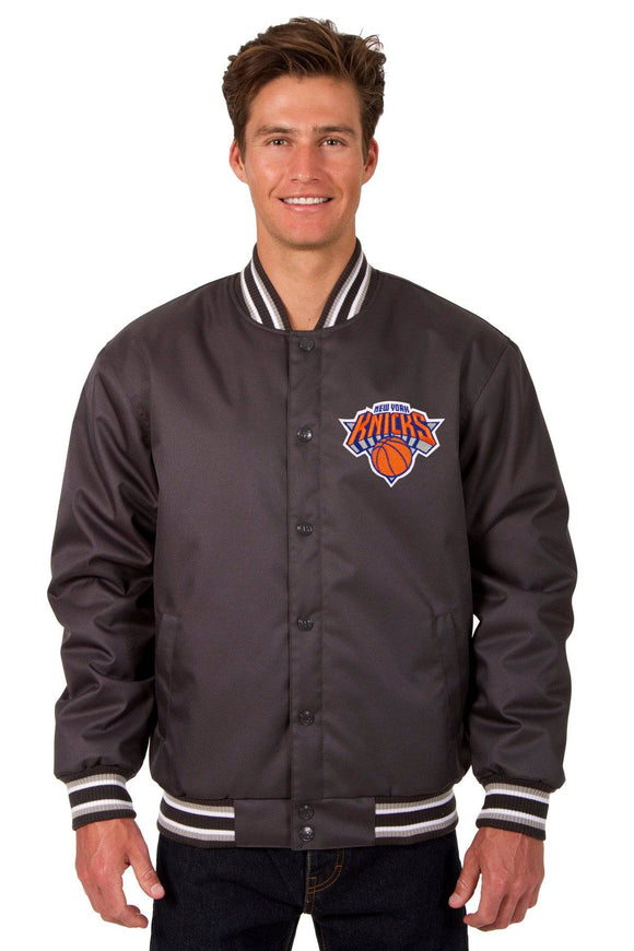 New York Knicks Poly Twill Varsity Jacket - Charcoal