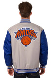 New York Knicks Poly Twill Varsity Jacket - Gray/Royal