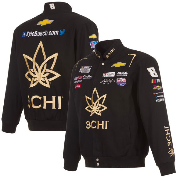 2023 Kyle Busch JH Design 3Chi Cotton Twill Uniform Full Snap Jacket-Black - J.H. Sports Jackets