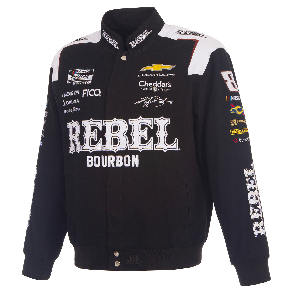 Kyle Busch JH Design 2026 Rebel Full-Snap Twill Racing Jacket – Black