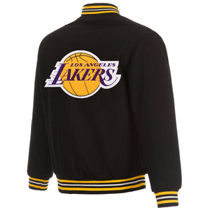 Los Angeles Lakers Reversible Wool Jacket -  Embroidered Logos JH Design-  Black