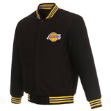 Los Angeles Lakers Reversible Wool Jacket -  Embroidered Logos JH Design-  Black