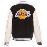 Los Angeles Lakers - JH Design Reversible Fleece Jacket with Faux Leather Sleeves - Black/White