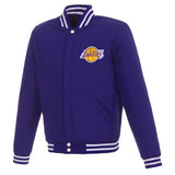 Los Angeles Lakers - JH Design Reversible Fleece Jacket with Faux Leather Sleeves - Purple/White - J.H. Sports Jackets