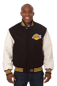 Los Angeles Lakers Domestic Two-Tone Wool and Leather Jacket-Black