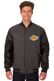 Los Angeles Lakers Wool & Leather Reversible Jacket w/ Embroidered Logos - Charcoal/Black