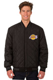 Los Angeles Lakers Wool & Leather Reversible Jacket w/ Embroidered Logos - Charcoal/Black