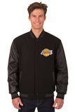 Los Angeles Lakers Wool & Leather Reversible Jacket w/ Embroidered Logos - Black